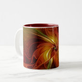 Abstract rood Oranje bruin fractaal kunstventilato Tweekleurige Koffiemok (Voorkant links)