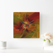 Abstract rood Oranje bruin fractaal kunstventilato Vierkante Klok (Huis)