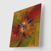 Abstract rood Oranje bruin fractaal kunstventilato Vierkante Klok (Hoek)