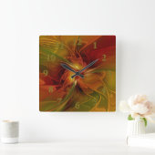 Abstract rood Oranje bruin fractaal kunstventilato Vierkante Klok (Huis)