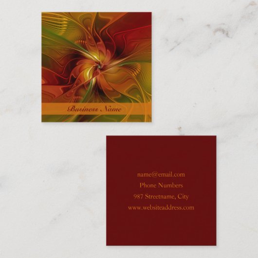 Abstract rood Oranje bruin fractaal kunstventilato Vierkante Visitekaartje (Voorkant / Achterkant)