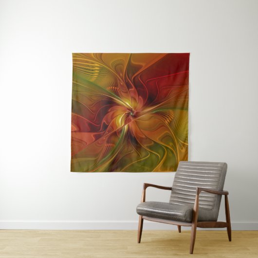 Abstract rood Oranje bruin fractaal kunstventilato Wandkleed (In situ)