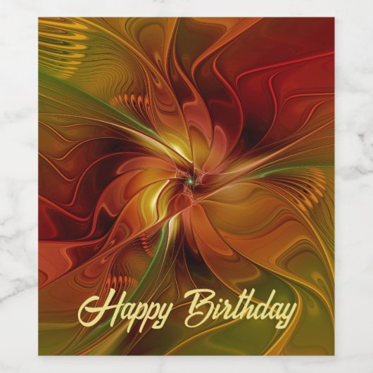 Abstract rood Oranje bruin fractaal kunstventilato Wijn Etiket (Enkel label)