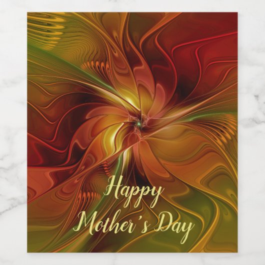 Abstract rood Oranje bruin fractaal kunstventilato Wijn Etiket (Enkel label)