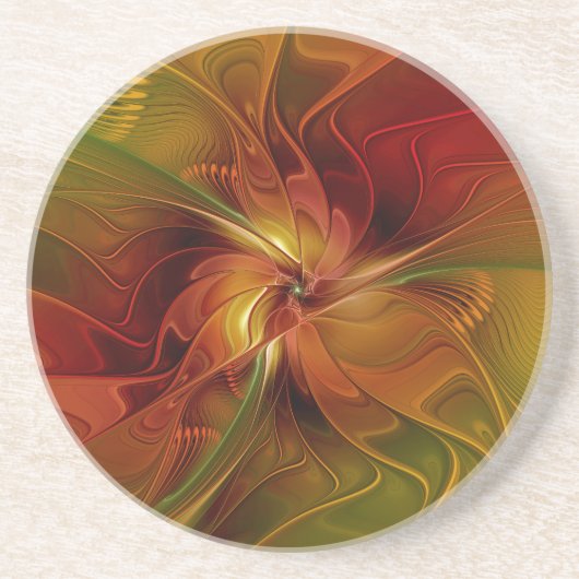 Abstract rood Oranje bruin fractaal kunstventilato Zandsteen Onderzetter (Voorkant)