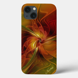 Abstract rood Oranje Bruin Groene Kunstnaam iPhone 13 Hoesje