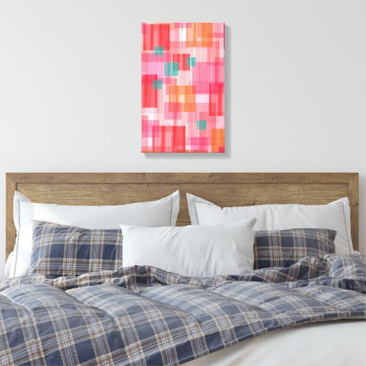 Abstract rood roze blauwgroen Geometric Squares Pa Canvas Afdruk (Insitu (Slaapkamer))