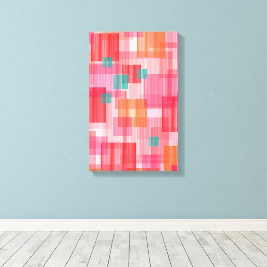 Abstract rood roze blauwgroen Geometric Squares Pa Canvas Afdruk (Insitu (Houten vloer))