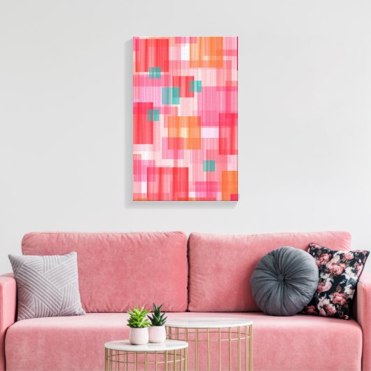Abstract rood roze blauwgroen Geometric Squares Pa Canvas Afdruk (Insitu (Woonkamer))