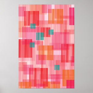 Abstract rood roze blauwgroen Geometric Squares Pa Poster
