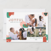 Abstract rood, roze + groen joyful multi-foto feestdagenkaart (Voorkant)