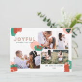 Abstract rood, roze + groen joyful multi-foto feestdagenkaart (Staand voorkant)