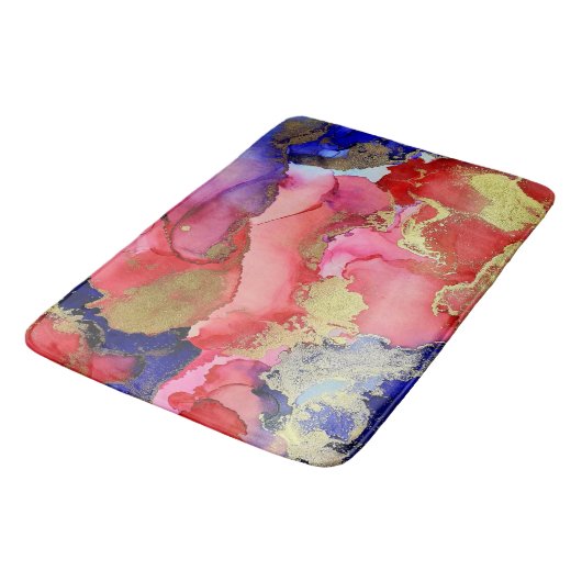 Abstract rood roze Paarse blauw goud Badmat (Gekanteld)