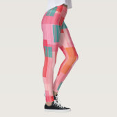Abstract rood roze turquoise geometrisch vierkant leggings (Rechts)