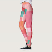 Abstract rood roze turquoise geometrisch vierkant leggings (Links)