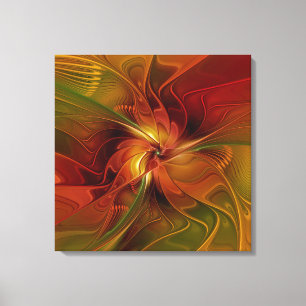 Abstract Rood Sinaasappel Bruin Groen Bloemdrielui Canvas Afdruk
