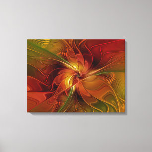Abstract Rood Sinaasappel Bruin Groen Bloemdrielui Canvas Afdruk