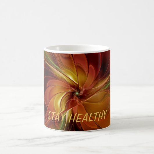 Abstract Rood Sinaasappel Bruin Groen Fractal Art  Koffiemok (Center)