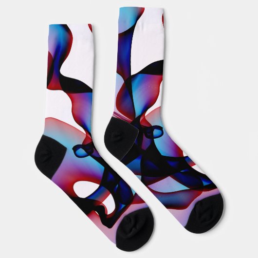 Abstract rood wit en blauw 2 sokken (Rechts)