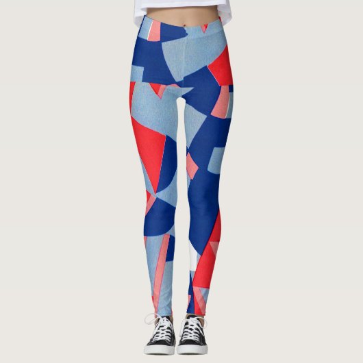 abstract rood wit en blauw afdruknr. 1 leggings (Voorkant)