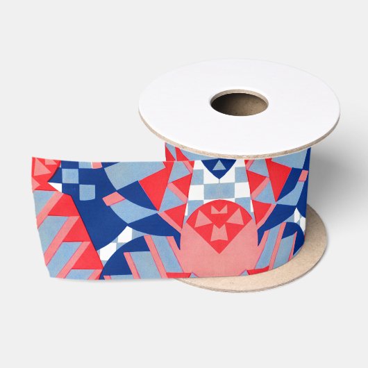 abstract rood wit en blauw afdruknr. 1 satijnen lint (Spoel)