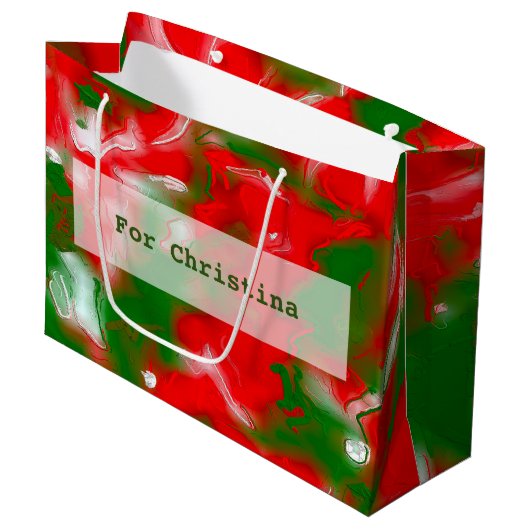 Abstract rood, wit en groen groot cadeauzakje (Voorkant Gekanteld)
