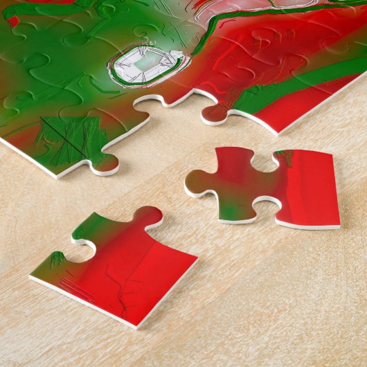 Abstract rood, wit en groen legpuzzel (Zijkant)