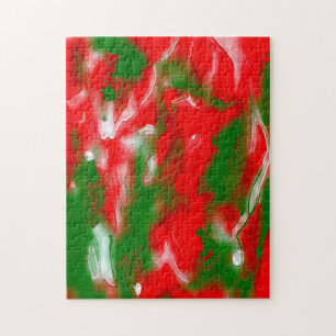 Abstract rood, wit en groen legpuzzel