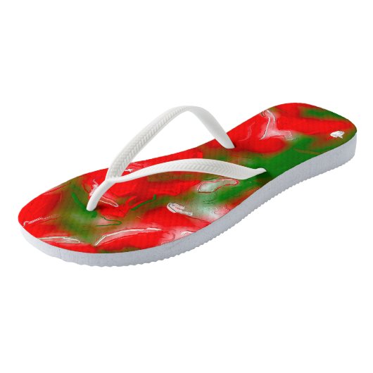 Abstract rood, wit en groen teenslippers (Schuin)