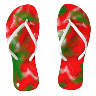 Abstract rood, wit en groen teenslippers
