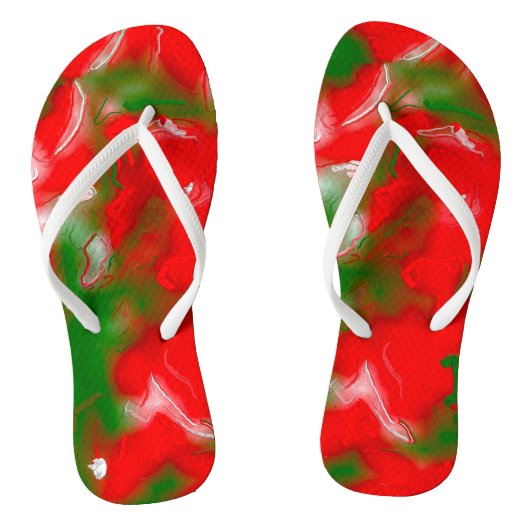 Abstract rood, wit en groen teenslippers (Voetbed)