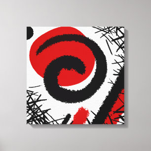 Abstract rood, wit en zwart canvas afdruk