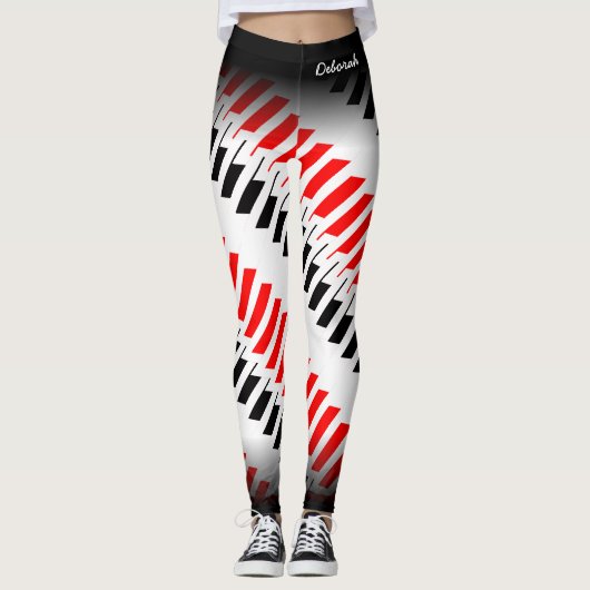 Abstract rood wit en zwart Patroon met naam Leggings (Voorkant)