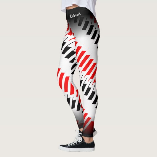 Abstract rood wit en zwart Patroon met naam Leggings (Links)