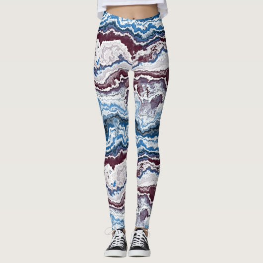 Abstract rood-wit-mineralen Agate Art Patroon Leggings (Voorkant)