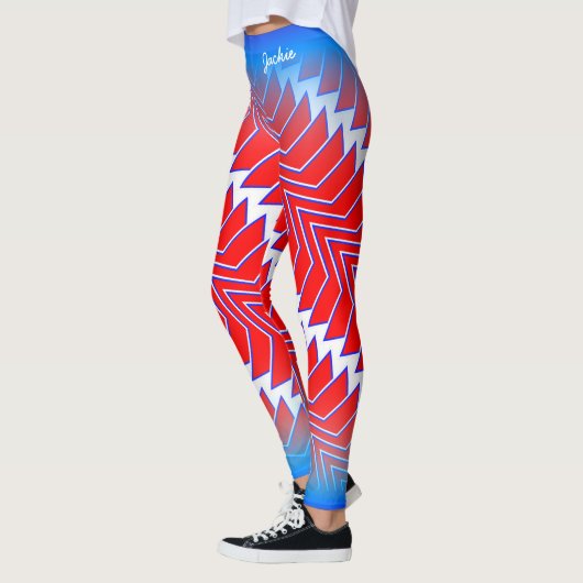 Abstract rood wit patroon met Jouw naam Leggings (Links)