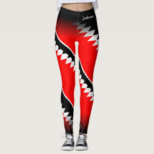 Abstract rood wit patroon met Jouw naam Leggings