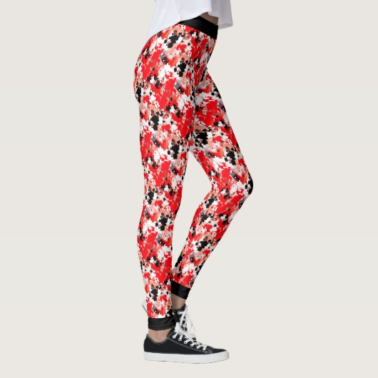 Abstract rood wit zwart schilderplaatjespatroon leggings (Rechts)