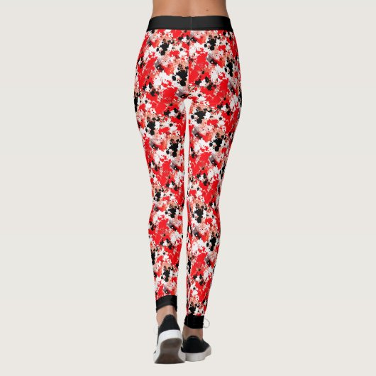 Abstract rood wit zwart schilderplaatjespatroon leggings (Achterkant)