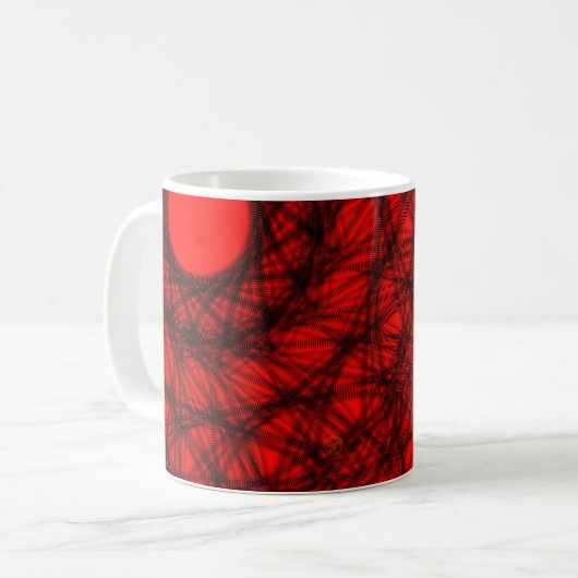 Abstract rood zonontwerp koffiemok (Voorkant links)