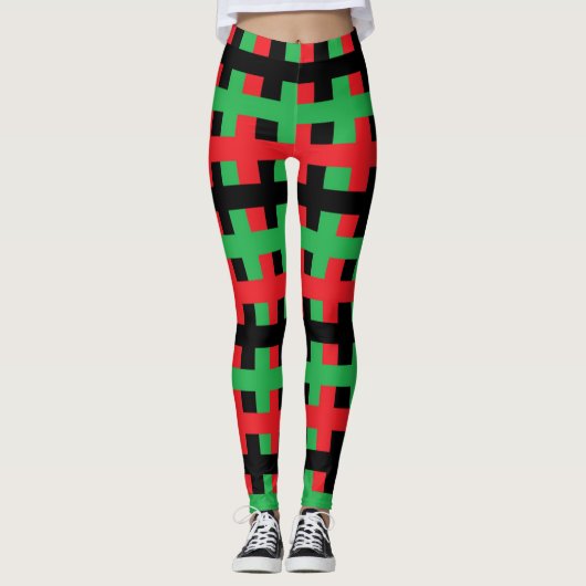 Abstract rood, zwart en groen leggings (Voorkant)