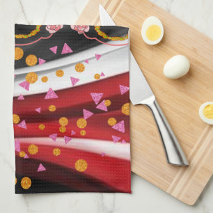 Abstract Rood Zwart Wit Keuken Handdoek