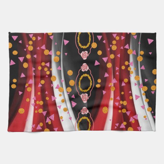 Abstract Rood Zwart Wit Keuken Handdoek (Horizontaal)