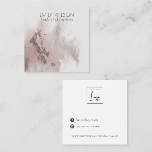 Abstract Roos Gold Agate Stud Earning Display Vierkante Visitekaartje (Voorkant / Achterkant)