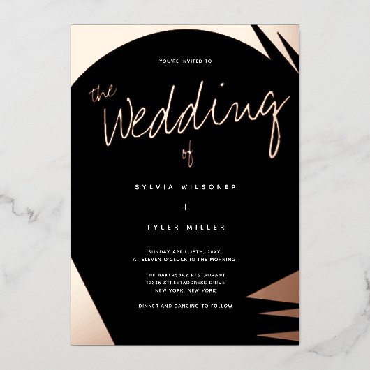 Abstract Roos Gold Burnt Oranje Typografie Weddens Folie Uitnodiging (Voorkant)