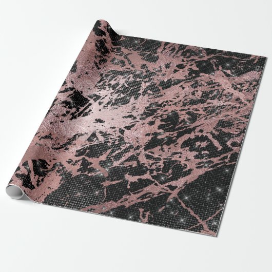 Abstract Roos Gold Marble Spark Urban Black White Cadeaupapier (Uitgerold)