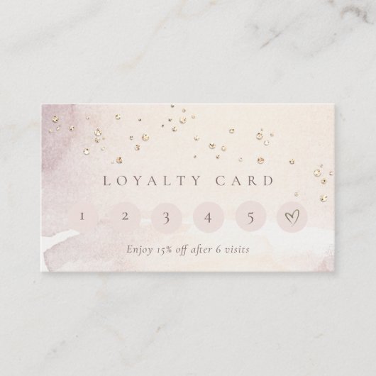 Abstract Roos Gold Paars Glitter 6 Punch Loyalty Visitekaartje (Voorkant)