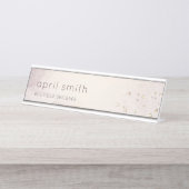 Abstract Roos Gold Paarse Waterverf Glitter Bureau Naambordje (Voorkant)