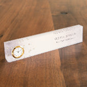 Abstract Roos Gold Paarse Waterverf Glitter Desk Naambordje (Zijkant)