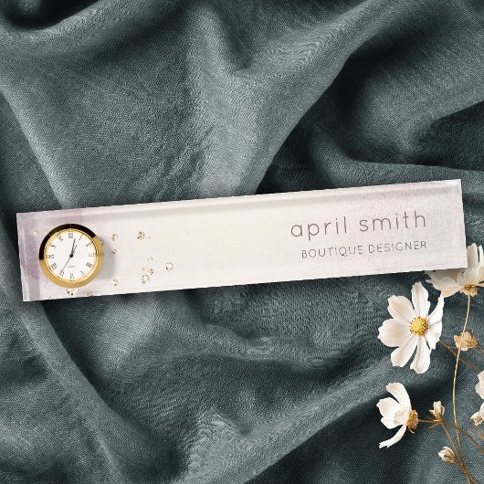 Abstract Roos Gold Paarse Waterverf Glitter Desk Naambordje